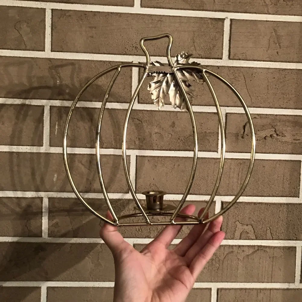 Vintage Pumpkin Wall Hanging Candlestick Holders in Gold Lot of 2